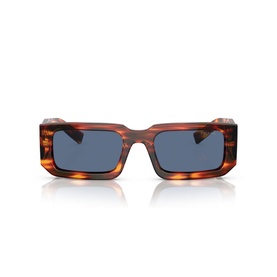 Prada PR 06YS Rectangle Sunglasses in tortoiseshell acetate frame with blue tinted lenses