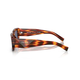 Prada PR 06YS Rectangle Sunglasses in tortoiseshell acetate, shown from side angle highlighting temple arms with Prada branding