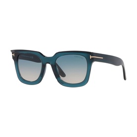Tom Ford Square Sunglasses TR001843 in blue acetate with gradient lenses and gold-tone temple detail, three-quarter view