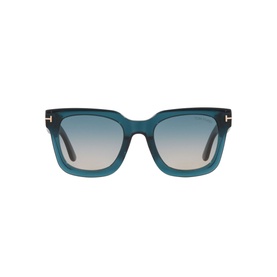 Tom Ford Square Sunglasses TR001843 in blue acetate frame with gradient teal lenses and gold-tone temple detail
