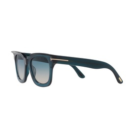 Tom Ford Square Sunglasses TR001843 in blue acetate, angled view showing gold-tone temple hardware and gradient lenses
