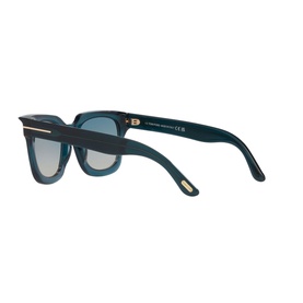 Tom Ford Square Sunglasses TR001843 in blue acetate, rear three-quarter view showing gold-tone temple detail and gradient lenses