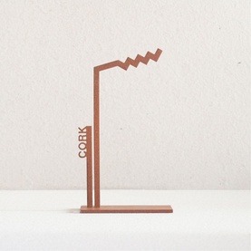 Cowfield Cork Wild Atlantic Model in copper, minimalist abstract sculpture with zigzag top detail and cork lettering on base