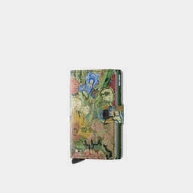 Secrid Floral Mini Wallet in multi-colour floral print leather with aluminium Cardprotector and button fastening
