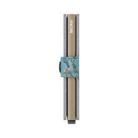 Secrid Floral Mini Wallet in blue, compact aluminium Cardprotector with floral print detail and button fastening