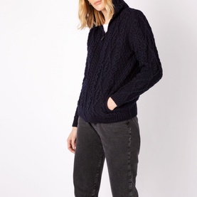 Knitwear Ash Aran Zipped Hooded Jacket Navy