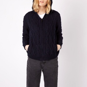 Knitwear Ash Aran Zipped Hooded Jacket Navy