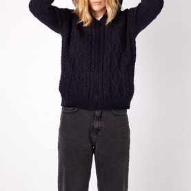 Knitwear Ash Aran Zipped Hooded Jacket Navy