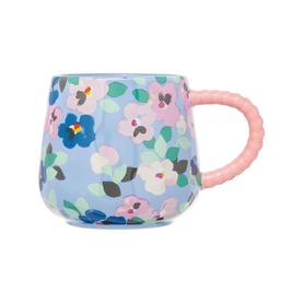 Painted Pansies Blue Twisted Handle Mug
