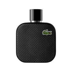 LACOSTE L12.12 Noir Eau de Toilette 100ml, black textured square bottle with black cap and green crocodile logo