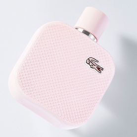 Lacoste L12.12 Rose Eau de Parfum in blush pink textured square bottle with silver cap and crocodile logo emblem