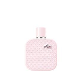 LACOSTE L12.12 Rose Eau de Parfum 100ml, blush pink textured bottle with silver cap and crocodile logo badge