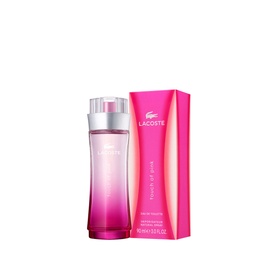 Lacoste Touch of Pink Eau de Toilette 90ml in hot pink bottle with matching box, women's floral fruity fragrance