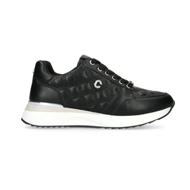 Carvela Diamond Quilt Trainers in black with diamond overstitch, silver-tone hardware and eyelets, lace-up fastening, white chunky sole