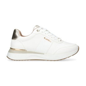 Carvela Fleet Trainers in white with gold-tone heel plate, metallic trim, lace-up fastening, and chunky sole