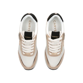 Carvela Janiero Zip Trainers in brown, top-down view showing lace-up fastening, side zip, contrast panelling and gold-tone hardware