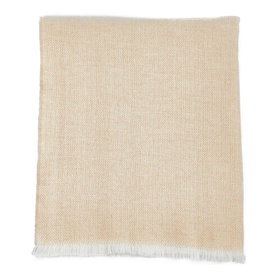 Foxford Extra Large Lambswool Throw in Camel, herringbone weave with self-fringed trims, flat lay view