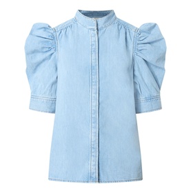 Gillian Puff-Sleeve Denim Blouse