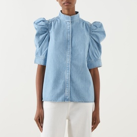 Gillian Puff-Sleeve Denim Blouse