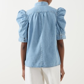 Gillian Puff-Sleeve Denim Blouse