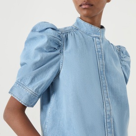 Gillian Puff-Sleeve Denim Blouse
