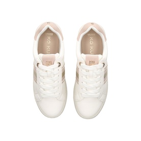 KG by Kurt Geiger Liza Stripe Trainers in white with pink heel and tongue panels, gold pin embellishments, and lace-up fastening, top-down view
