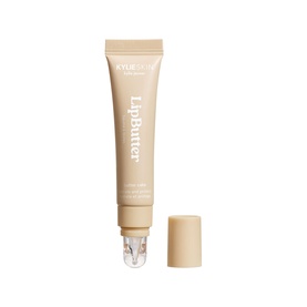 Kylie Cosmetics Lip Butter lip balm in a beige tube with roller-ball applicator tip and matching cap
