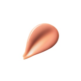 Kylie Cosmetics Lip Butter lip balm swatch in a peachy nude tone, shown as a teardrop-shaped smear on white background.