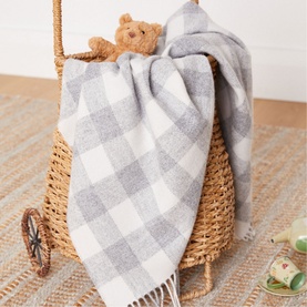 Pearl Grey Check Lambswool Baby Blanket