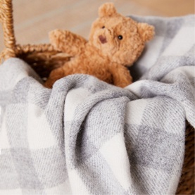 Pearl Grey Check Lambswool Baby Blanket