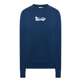 Daily Paper Scratch Logo Sweatshirt in blue, crew neck with white graphic logo detail, ribbed cuffs and hem, long sleeves