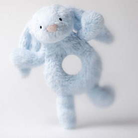 Bashful Baby Blue Bunny Ring Rattle 18cm