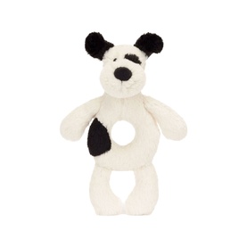 Bashful Black & Cream Puppy Ring Rattle 18cm