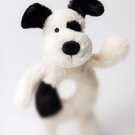 Bashful Black & Cream Puppy Ring Rattle 18cm