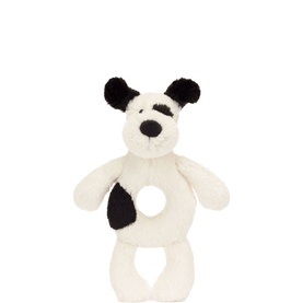 Bashful Black & Cream Puppy Ring Rattle 18cm