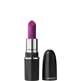 MAC Mini MACximal Silky Matte Lipstick in Everybody's Heroine, 1.7g, bold purple shade with black bullet and cap