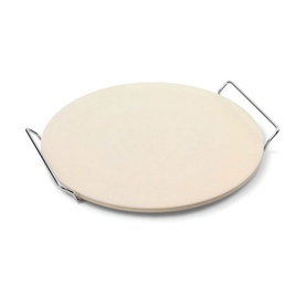 Zyliss Ceramic Baking Stone in natural, round with silver wire handles, ideal for baking and serving
