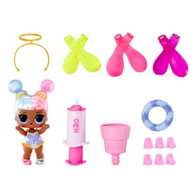 LOL Surprise Water Balloon Tots Doll with angel doll figure, pink balloon pump, reusable and classic balloons, and accessories on white background