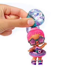 LOL Surprise Water Balloon Tots Doll with pink hair and heart sunglasses, held beside a shimmery water balloon capsule