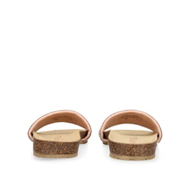 Carvela Comfort Super Crystal-Embellished Flat Sandals in gold, rear view showing cork-effect contrast sole and slip-on heel design