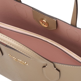 Kate Spade Bleecker Medium Leather Crossbody Bag in taupe, interior view showing pink lining, zip pocket and gold-tone turn-lock closure