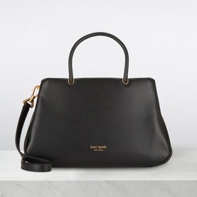 Kate Spade Grace Satchel Crossbody Bag in black smooth leather with dual top handles, gold-tone hardware, and detachable crossbody strap