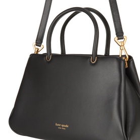 Kate Spade Grace Satchel Crossbody Bag in black smooth leather with dual top handles, detachable crossbody strap and gold-tone hardware