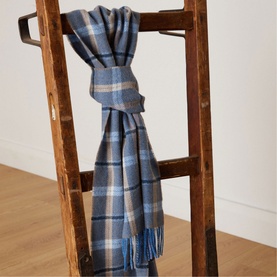 Blue & Mink Check Lambswool Scarf