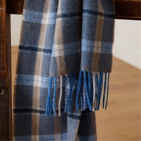 Blue & Mink Check Lambswool Scarf