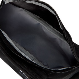 Columbia Zigzag Bum Bag in black, open top-down view showing spacious nylon interior lining and zip closure detail