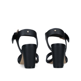 Carvela Sadie 2 Block Heels in black textured synthetic, rear view showing wide ankle strap, gold-tone buckle and block heel