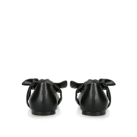 KG by Kurt Geiger Master Bow Ballet Flats in black faux-leather, rear view showing self-tie bow embellished footstraps on both shoes