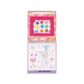 Floss and Rock Paint by Numbers Fantasy Set in multi, spiral-bound pad with star sticker sheet and unicorn colouring page, elastic fastening