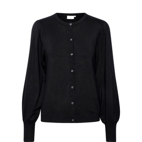 Kaffe Lizza Knitted Cardigan in Black Deep with round neckline, balloon sleeves, button fastening and ribbed trims